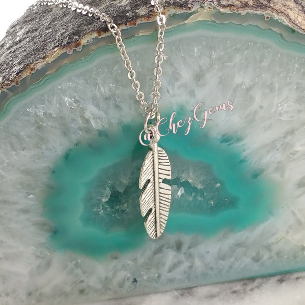 Silver Feather Necklace BoBo Layering 16" NWT